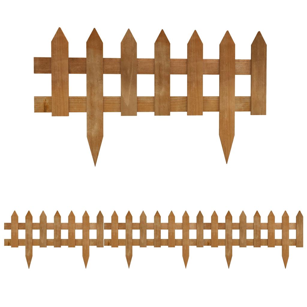 Pack of 12 Wooden Border Fences, Garden Fixed Picket Fence for Lawn Edging, Flowerbed, 60L x 1D x 34H cm, Brown
