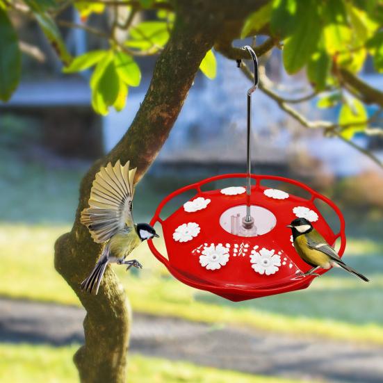Кормушка для колибри 600 мл, подвесная кормушка для диких птиц с 8 отверстиями для кормления цветов и насестом для декора сада, патио, заднего двора