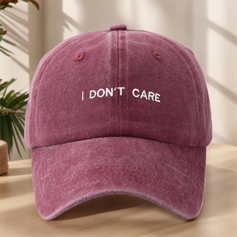 I DONT CARE Letter Embroidery Baseball Cap Classic Washed Vintage Duckbill Cap Soft SweatAbsorbing Breathable Hat Individual S