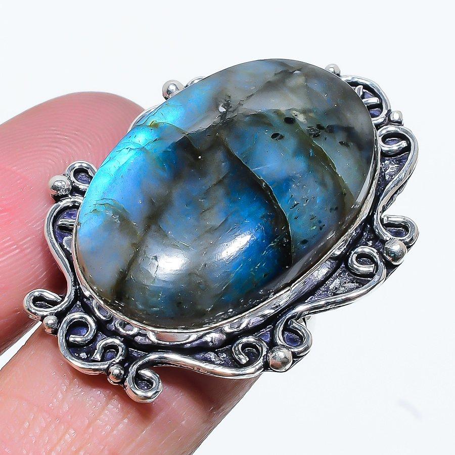 Labradorite Gemstone Handmade 925 Sterling Silver Jewelry Ring Size 7 O5o42