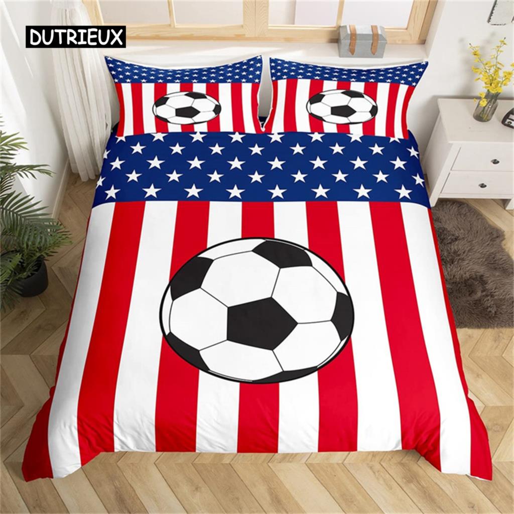 Bedding Set Microfiber Sport Theme Bedspread Cover Soccer Field Duvet Cover Double or Single Football Comforter Cover Bedroom