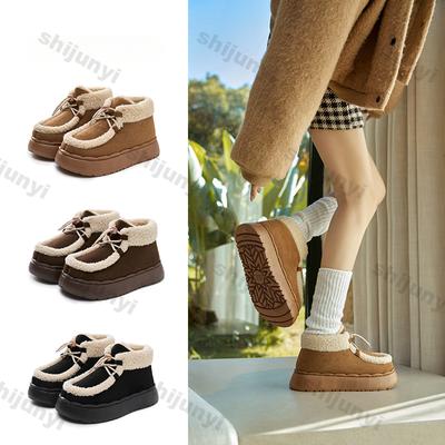 Модные теплые зимние ботинки из хлопка для женщин, модные ботильоны из искусственного меха на шнуровке, женские нескользящие теплые зимние ботинки из плюша на платформе