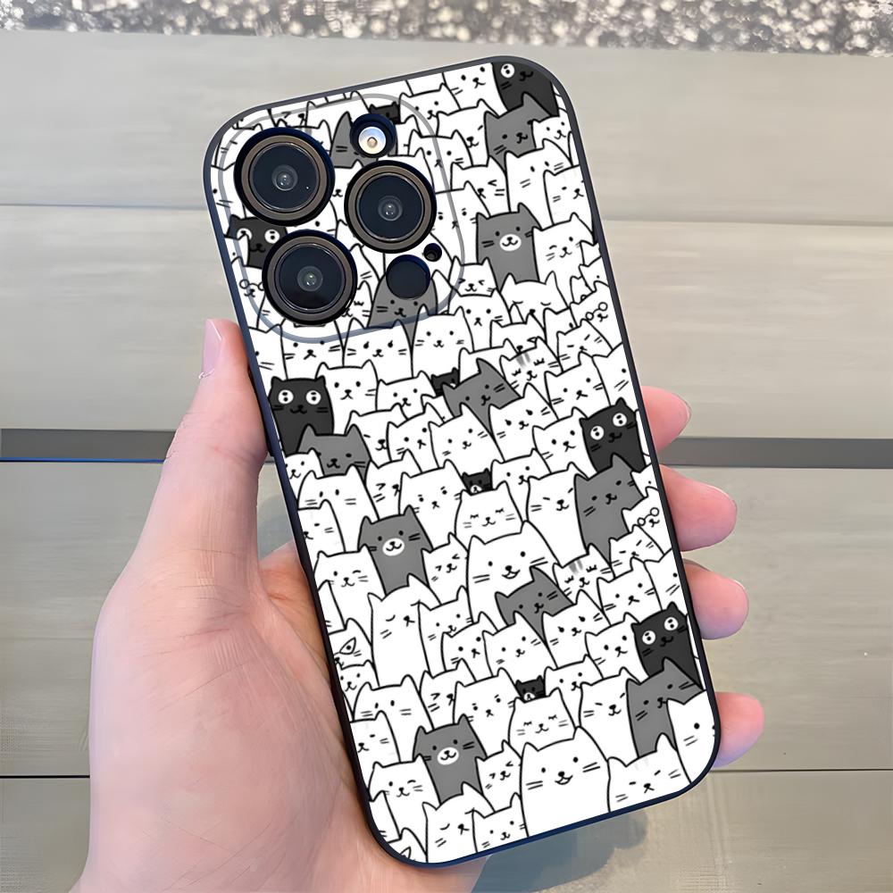 Милый кошачий фон Чехол для телефона Для iPhone 17 Air 16 E Pro Max 15 14 13 Mini 12 Pro 11 Max Plus Черный Мягкий чехол