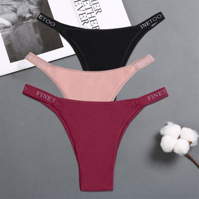 FINETOO 3PCS/Set Women's Lingerie Panties Cotton Gstring Female Underpants Sexy Letter Panties Thong Pantys Underwear Intimates