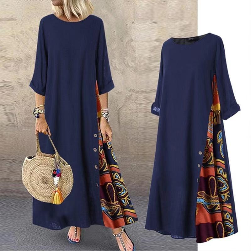 Plus Size Women’s Fashion Casual Loose Dress Big Swing Half Sleeve Long Dress Floral Holiday Maxi Dress Vestidos Longos Robe