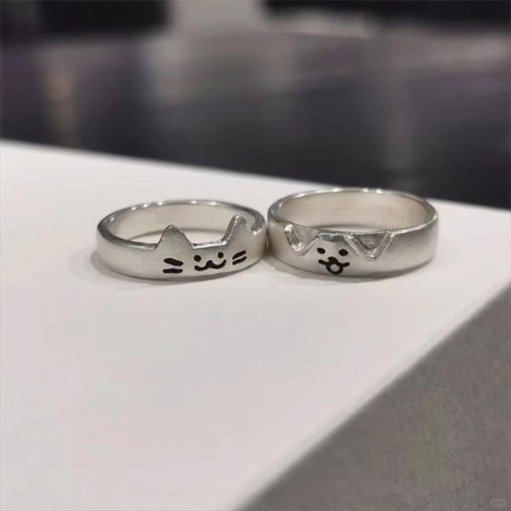 Dull Polish Animal Couple Ring Cute Dog Valentine's Day Gift Stackable Cat Opening Ring Women Men
