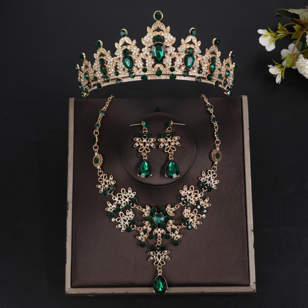 Shiny Bridal Jewelry Sets Baroque Style Crystal Headdress Rhinestone Bridal Crown Princess