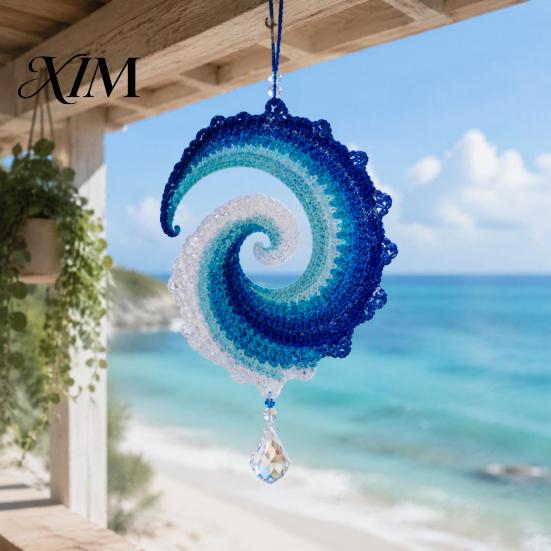 Beach House Hanging Decoration Ocean Wave Crochet Wind Spinner DIY Kit, Coastal Handmade Birthday Gift for Crafters Craft Ornament Home