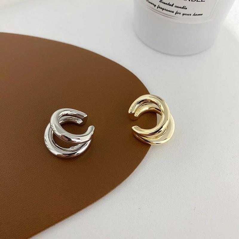 Поддельные серьги-каффы для пирсинга, двойные круглые серьги-каффы, искусственные серьги для женщин и мужчин, винтажные манжеты в стиле хип-хоп, зажимы для ушей, аксессуары, корейская мода