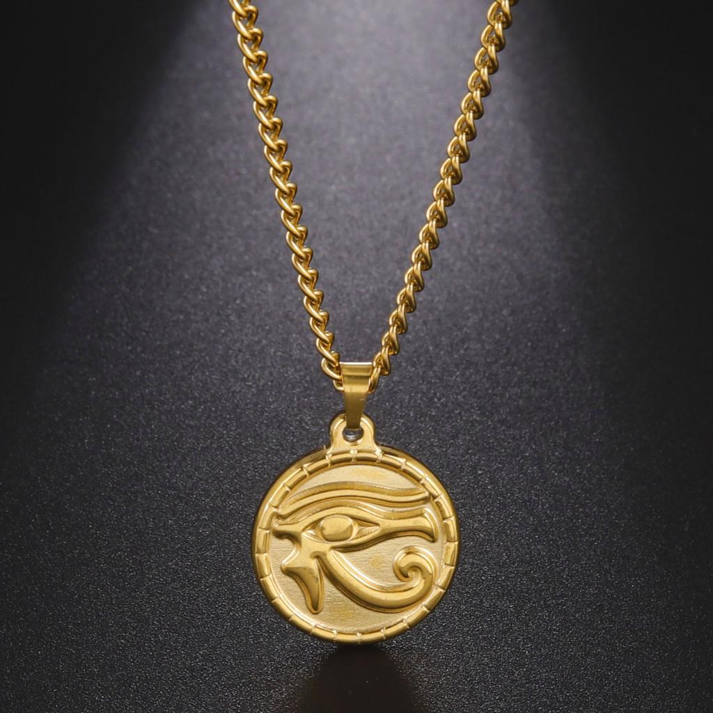 The Eye Of Horus Ra Udjat Pendant Necklace Women Stainless Steel Gold Thick Chain Ancient Egypt Amulet Jewelry Gift