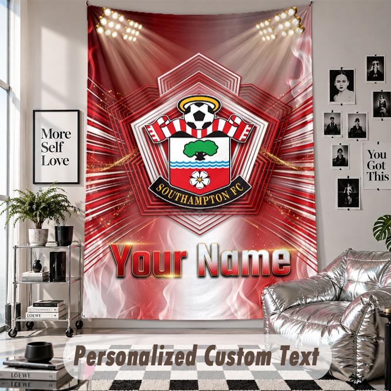 Wall Hanging Tapestry With Custom Name & Text, Southampton FC Decorative Tapestry For Bedroom