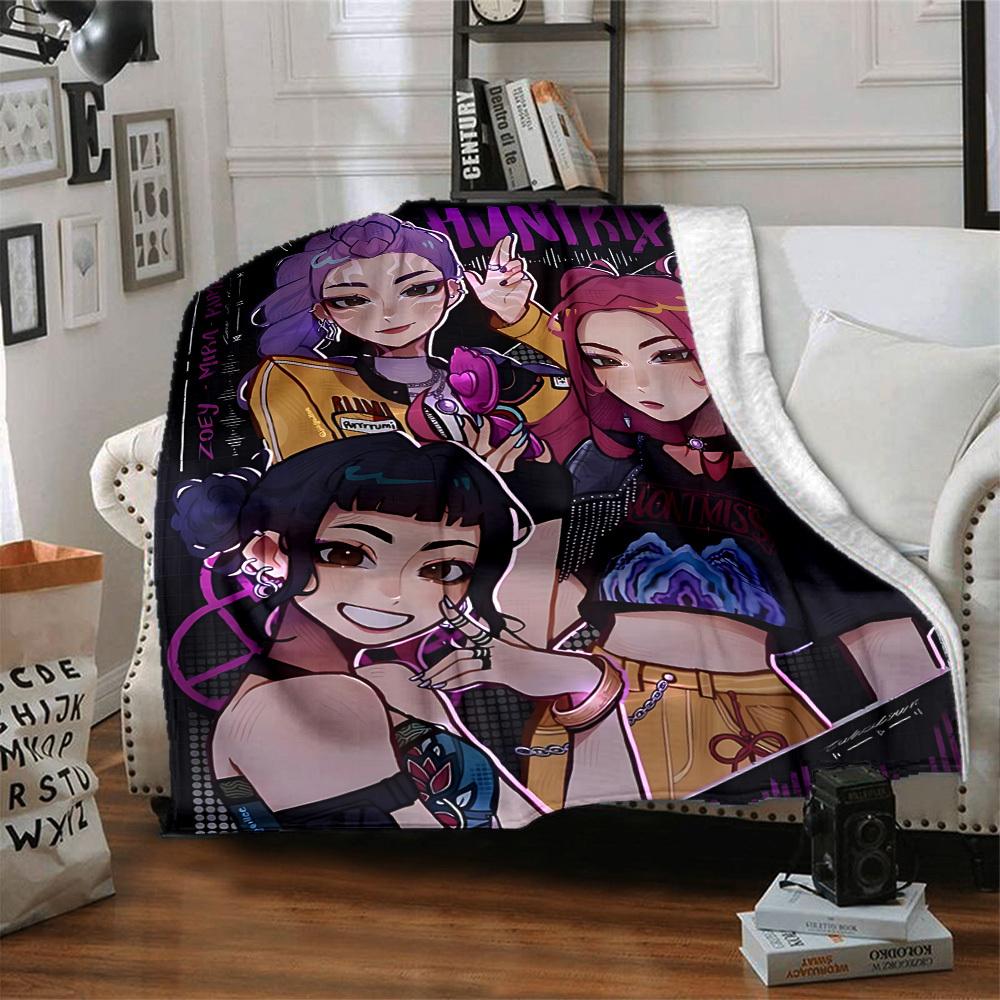 1 шт. Huntrix, K POP Мягкое Уютное Одеяло с Цифровой Печатью, Всесезонное Многоцелевое Вязаное Постельное Белье, Офис, Диван Домашний Декор Одеяло