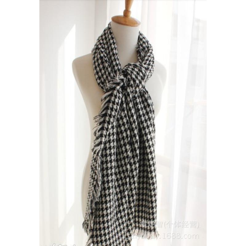 New Thousand Birds Grid Imitation Cashmere Scarf, Black and White Thickened Grid Scarf, Shawl, Women's