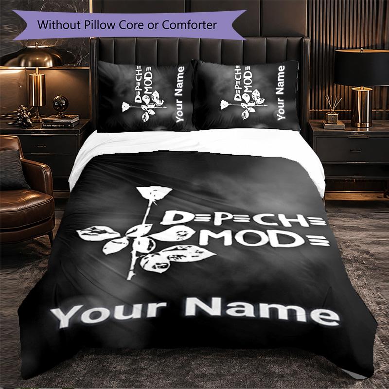 Depeche Mode Customized Name Text Bedding Set, 1 Duvet Cover & 2 Pillowcases Personalized Bedroom Gift