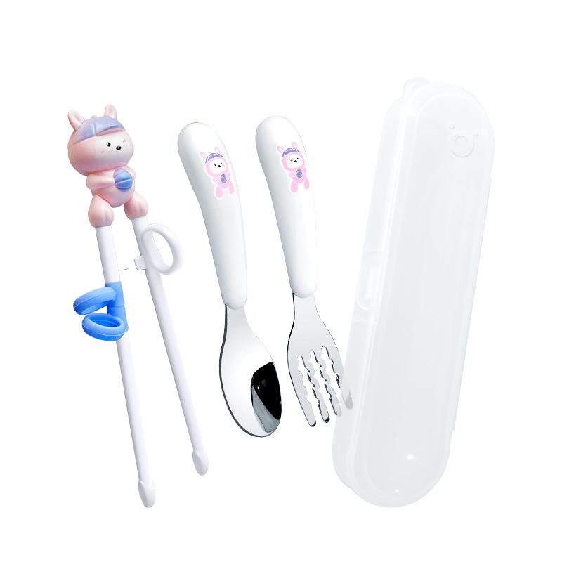 Детский мультяшный обучающий набор палочек для еды и столовых приборов: Ложка, вилка и палочки для еды из нержавеющей стали 304 для младенцев и мам.