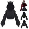 Autumn Women Loose Fit Halloween Sport Hoodie Hollow Out Lace-up Cold Shoulder Long Sleeve Cat Ear Decor Hooded Cropped Sweatshirt