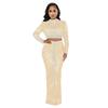 Европейская и американская модная сетчатая прозрачная длинная платье с горячими стразами, комплект из двух предметов для женщин