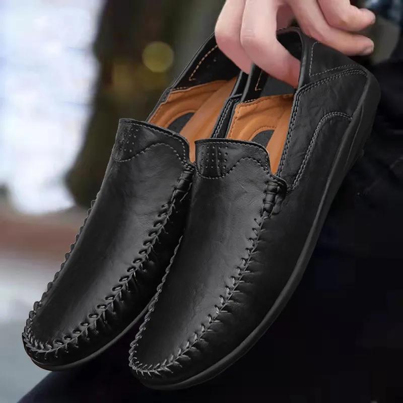 Обувь в горошек, мужские кожаные туфли для вождения с мягкой подошвой, мужская повседневная обувь, мужская обувь в горошек на плоской подошве