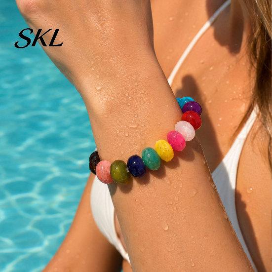 Wrist Accessory Bead Bracelet for Women, Colorful Acrylic Beads Elastic Adults Stretch Bracelet, Boho Summer Beach Vacation Jewelry Female