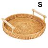 Round Shape With Handle Fruit Cake Wicker Basket Handwoven Rattan Storage Tray Breakfast Bread Food Plate Dinner Serving Tray