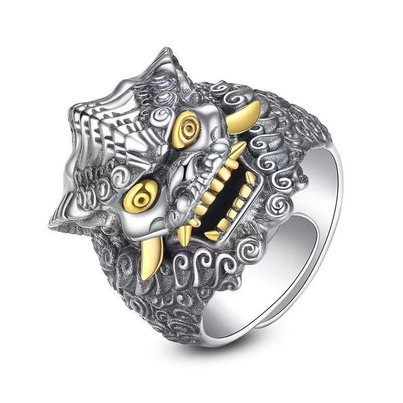 Мужские кольца Tang Lion в стиле ретро, властные, стереоскопические, рельефный дизайн, нейтральный стиль, кольцо для банкета, ювелирные изделия, регулируемые