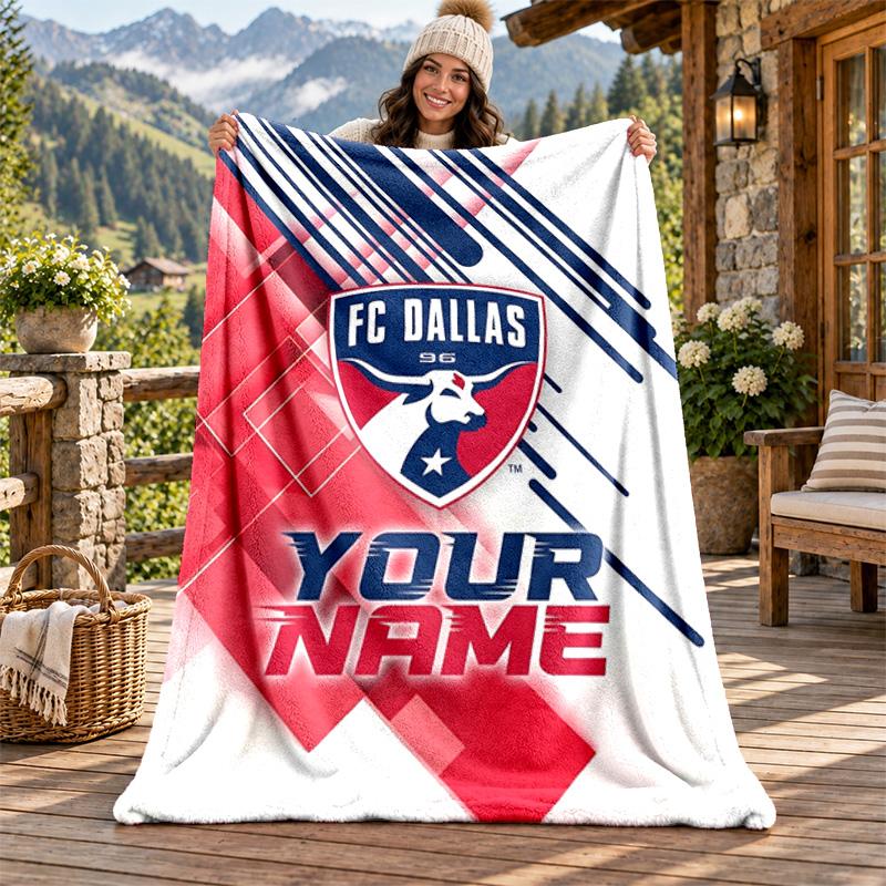 FC Dallas Custom Name Flannel Blanket Personalized Soft Warm Plush Throw Blanket Customized Gift for Family Friends