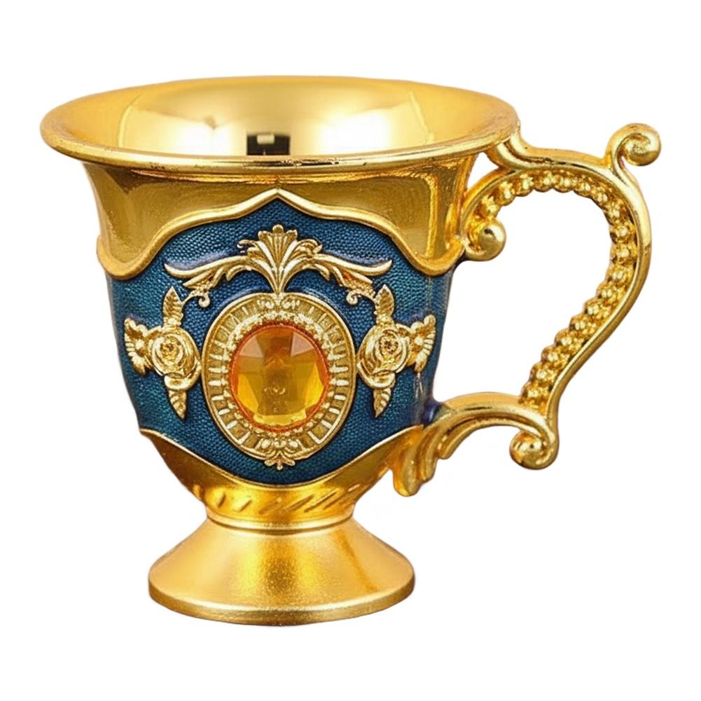 Zinc Alloy Metal Wine Drinking Cup Vintage Goblet for Picnics Bar and Home Use with Inlay 50mm Mouth 54mm Height 30mm Bottom