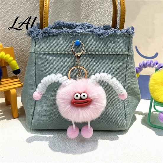 Soft Plush Keychain Sausage Mouth Creature Keychain Cartoon Fuzzy Ball Keyring Pendant Women Key Rings Decorative for Handbags Purses Backpacks