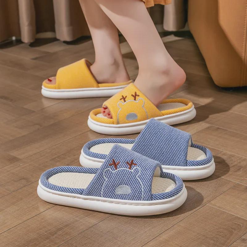 Linen Slippers with Thick Sole for Men & Women - All-Season, Non-Slip, Silent Indoor Sandals