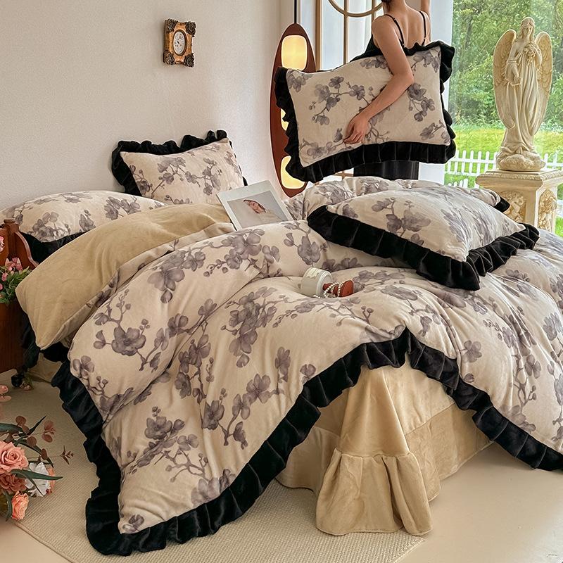 Комплект из четырех предметов из утолщенного молочного флиса на кровать, высококачественная теплая простыня, пододеяльник, пододеяльник из кораллового флиса