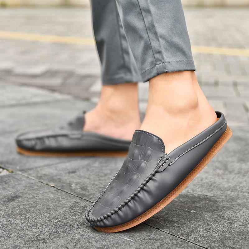 Мужские деловые балетки Итальянские мужские тапочки Кожаные туфли мюли Мужские лоферы Уличные Нескользящие Повседневные Полутапочки Мужская обувь