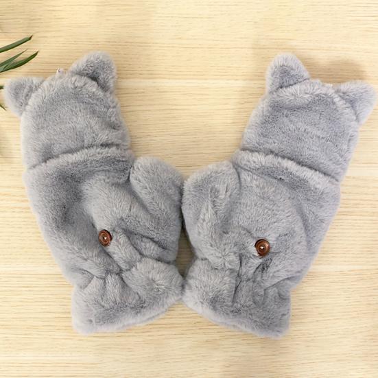 1 пара зимних полупальцевых перчаток с рисунком мультяшного кота, толстый плюш с