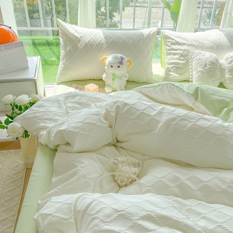 Покрывало из жаккардового стеганого одеяла с ромбовидной сеткой, комплект из четырех предметов, постельное белье, однотонная односпальная простыня, комплект из трех предметов