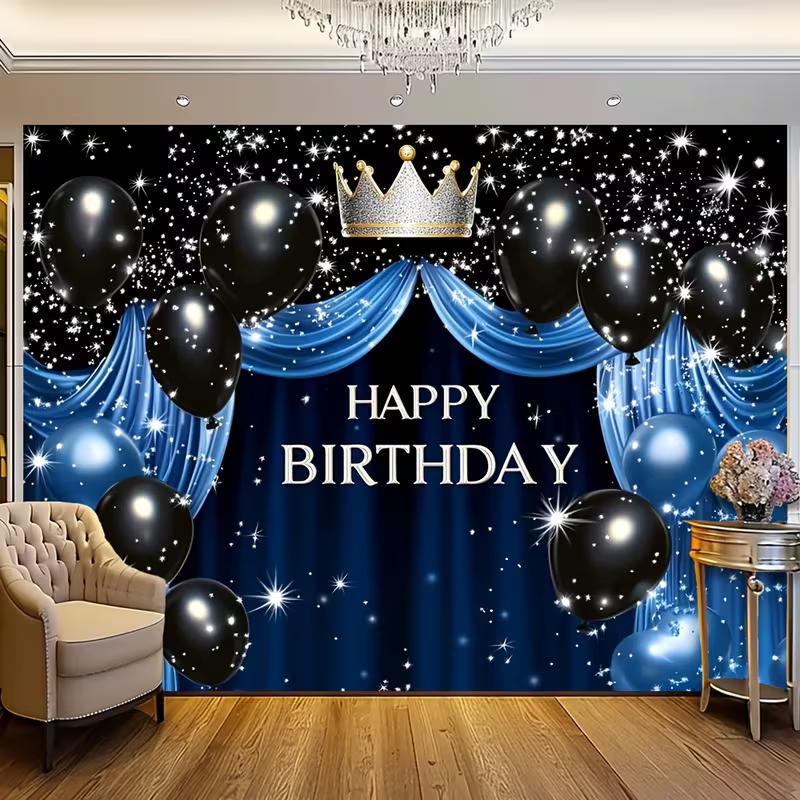 2D Blue Crown Background for Birthday Photoshoot and Video Recording