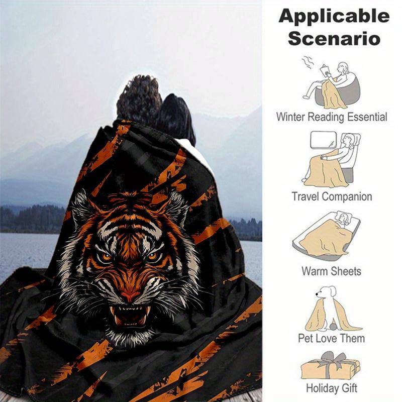 1pc Orange Stripes Tiger Blanket Cartoon Throw for Room Decor, Gift Idea, Living Room, Travel, Camping, Car Blankets