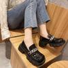 Fashion New Autumn Platform British Style Small Leather Shoes Women Metal Chain Thick Heel Thick Sole Single Shoes Female Loafers