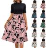 Women's Fashion Casual Belt Short Sleeve Round Neck Floral Elegant Temperament Dress