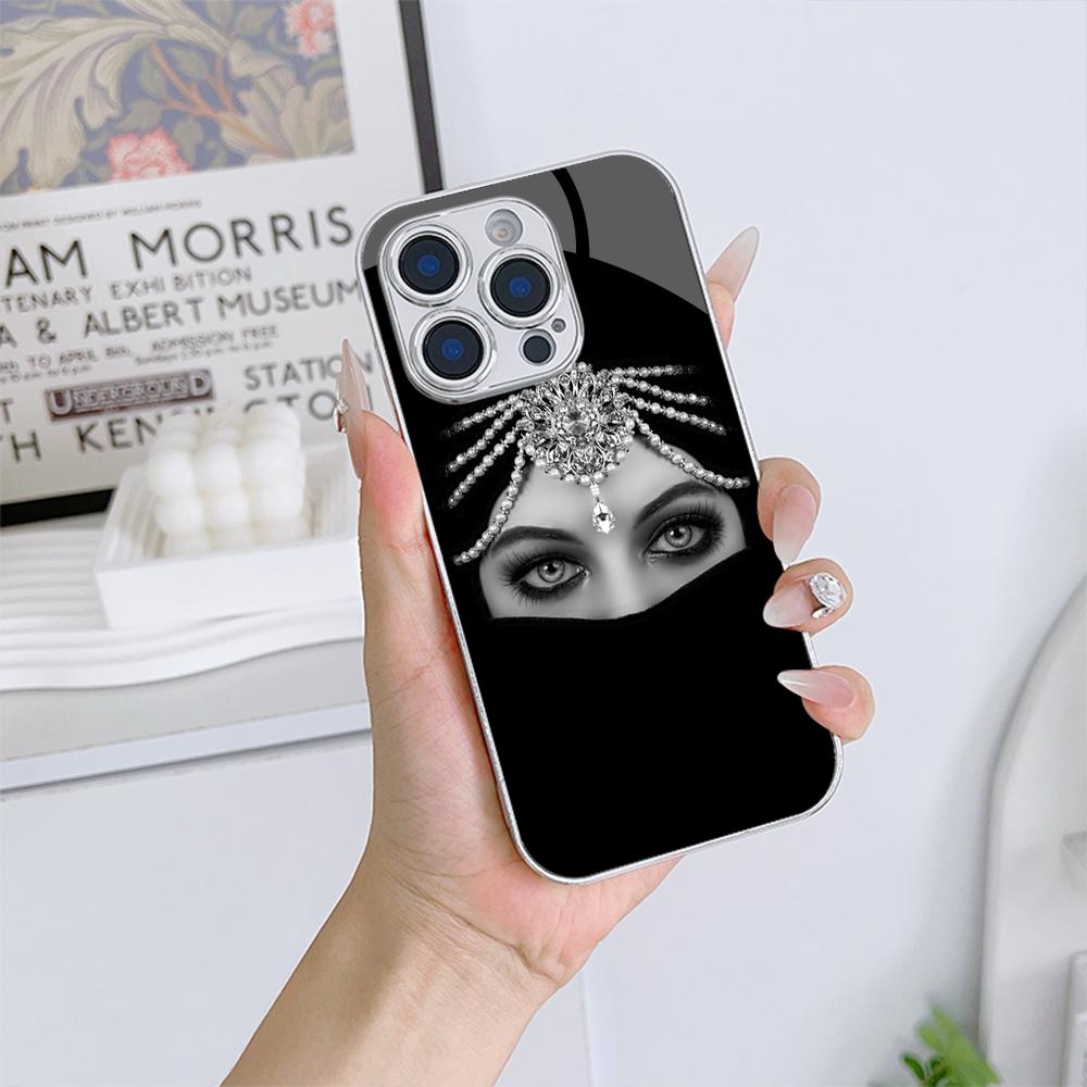 Чехол N202 Oriental Women In Hijab Face для iPhone 16 15 Pro Max 8 Samsung S24 S23 A54 A35 Redmi Note 13 12 Pro с покрытием из закаленного стекла