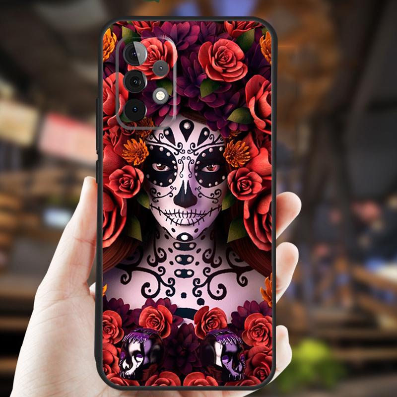 Мексиканский Череп Девушка Татуированная Арт Чехол Для Samsung Galaxy A54 A34 A24 A14 A12 A32 A52 A51 A71 A50 A70 A13 A33 A53 A52S Чехол