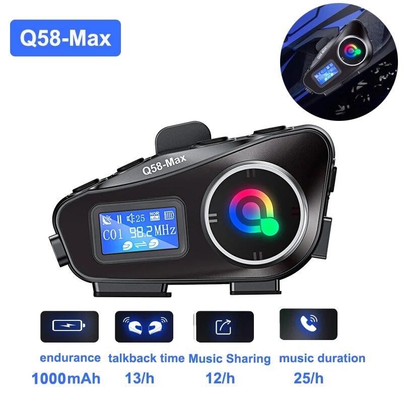 Motorcycle Helmet Intercom Bluetooth Headset To 2 Riders Waterproof Interphone LCD Display Multifunction Flashlight TF Card Music Sharing Function