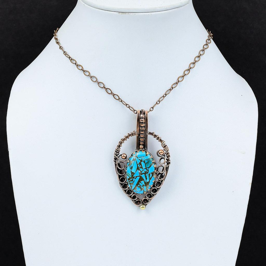 Ювелирные изделия ручной работы с медным бирюзовым драгоценным камнем, подвеска из чистой медной проволоки