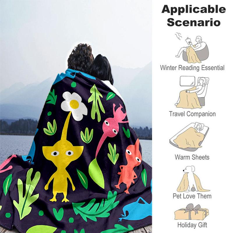 1pc Blanket Pikmin Print Design, Lightweight Blanket for Sofa, Bed- Soft &Warm, Gift for All Seasons like Christmas, Halloween