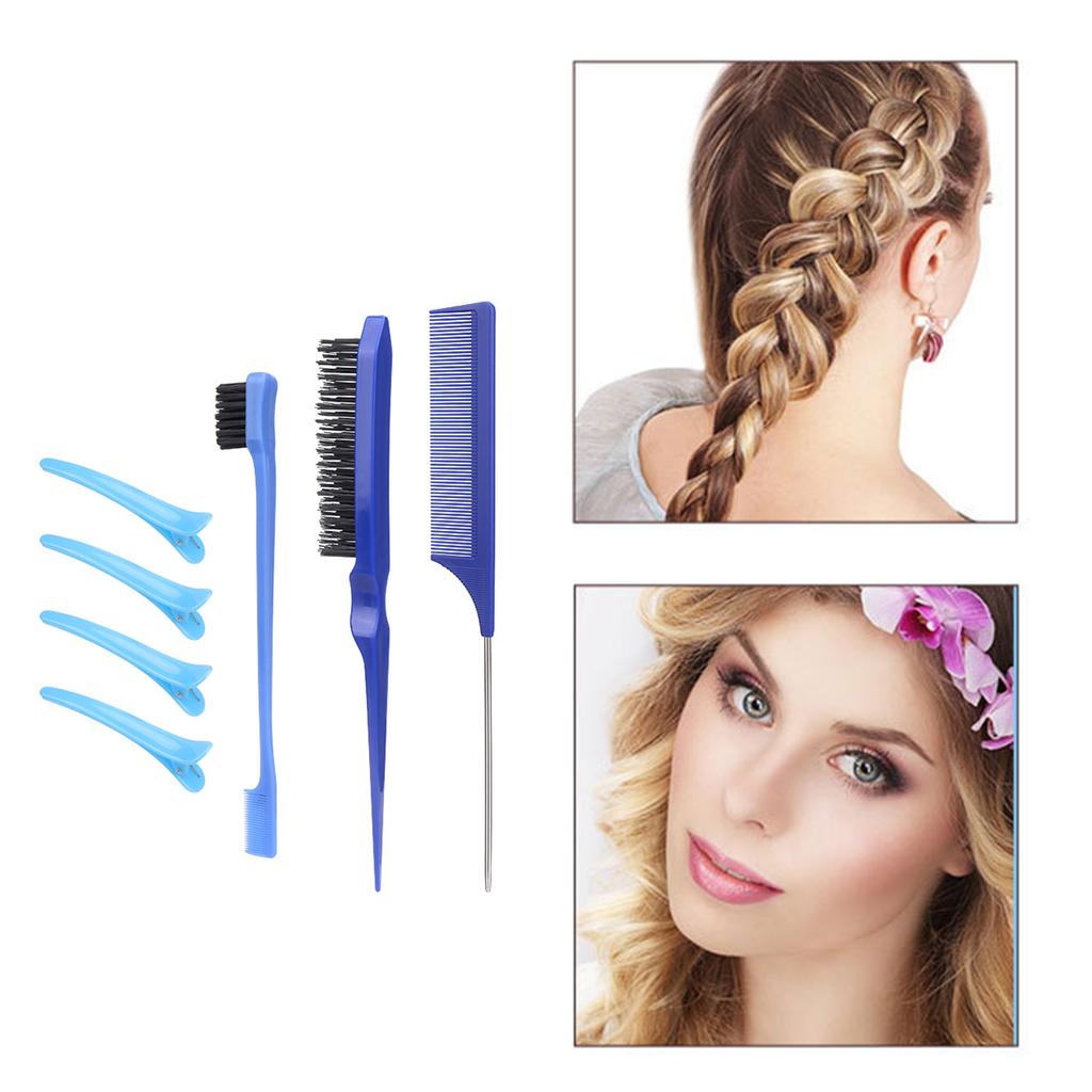 7 Pieces Hair Styling Comb Hair Brush Set Nylon Teasing Hair Brush Rat Tail Comb with Duckbill Clips