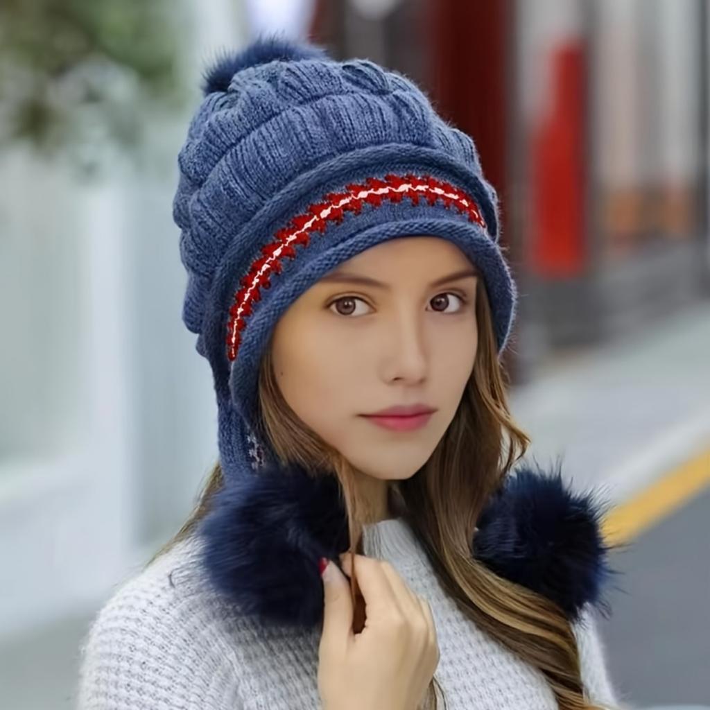 Фантазийная шерстяная вязаная шапка с ушками, эластичная акриловая ткань, регулируемый козырек, мешочек для хранения, ручная стирка или химчистка