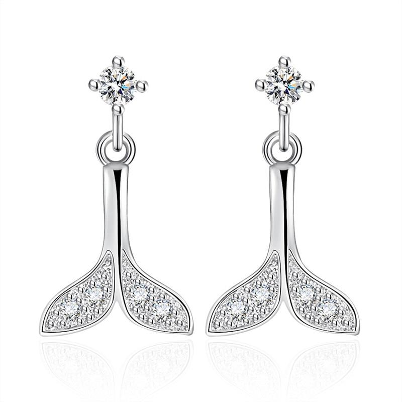 Серьги-пусеты из стерлингового серебра 925 пробы с цирконом в виде хвоста русалки для женщин, девочек, для вечеринок, ювелирные изделия Pendientes eh292