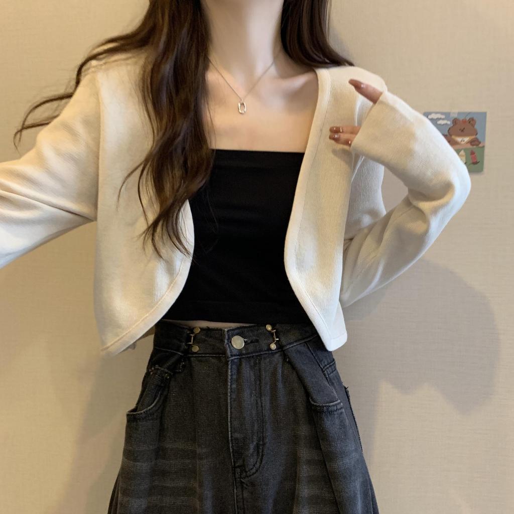 Women's Summer 2023 Air Conditioning Knit Cardigan with Camisole Dress, Sun Protection Cover-up, Trendy Student Top.