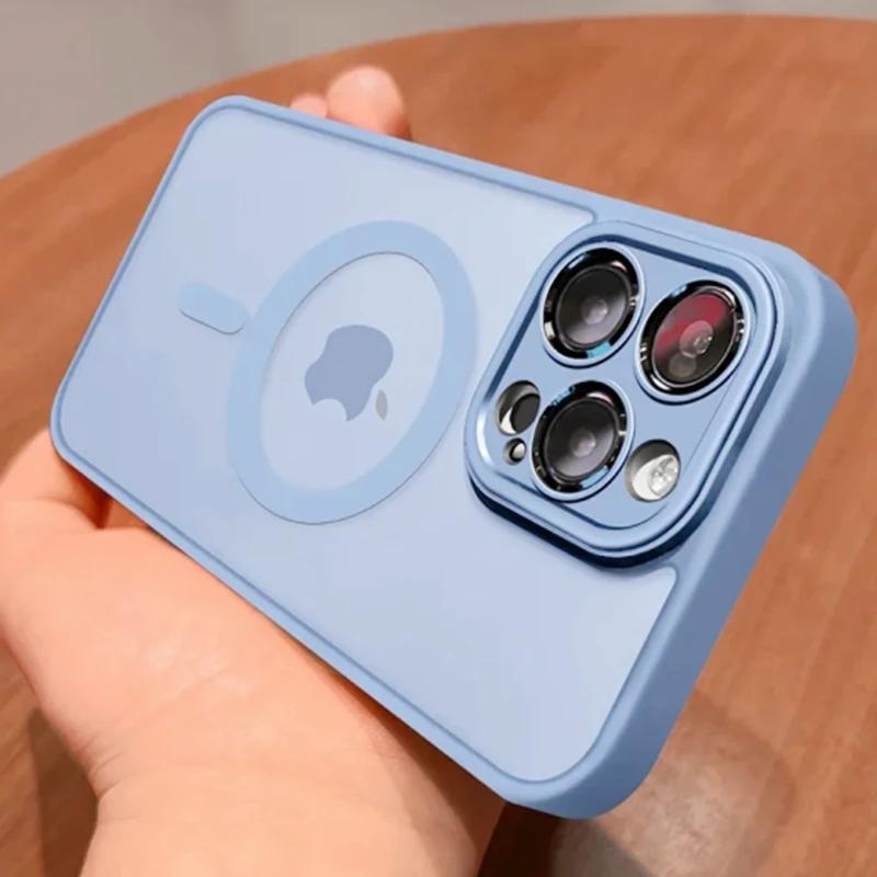 Полупрозрачный матовый чехол с магнитами для iPhone 16 15 14 13 12 11 Pro Max Чехол для беспроводной зарядки Magsafe Чехол для защиты камеры