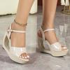 Women Slides, Patent Leather Upper, Thick Platform Wedge Heels, Sexy Ultra High Heel Open Toe Summer Casual Sandals