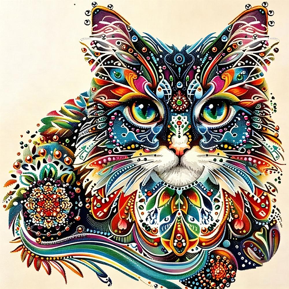 5D Diamond Painting Colorful Abstract Cat Diamond Art Kit DIY Craft Home Wall Decor Full Drill Mosaic Picture for Beginners