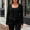 Women's Solid Color Button Top Slim Fit Long Sleeved T-shirt Top